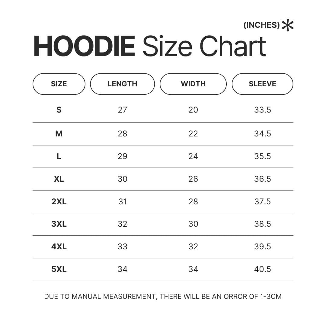 Hoodie Size Chart - Wind Breaker Store