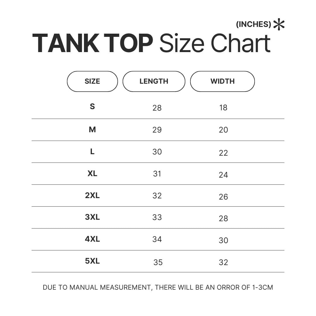 Tank Top Size Chart - Wind Breaker Store